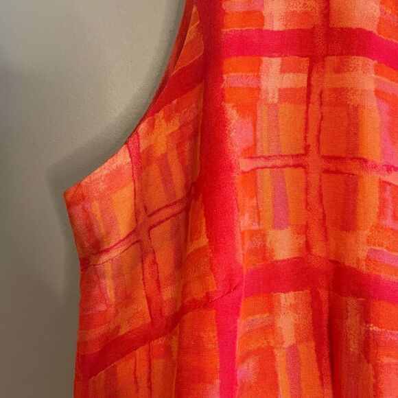 Vintage Rabbit Rabbit Rabbit Sleeveless Orange/Pink Abstract Sheath Dress | 14 - Picture 12 of 17
